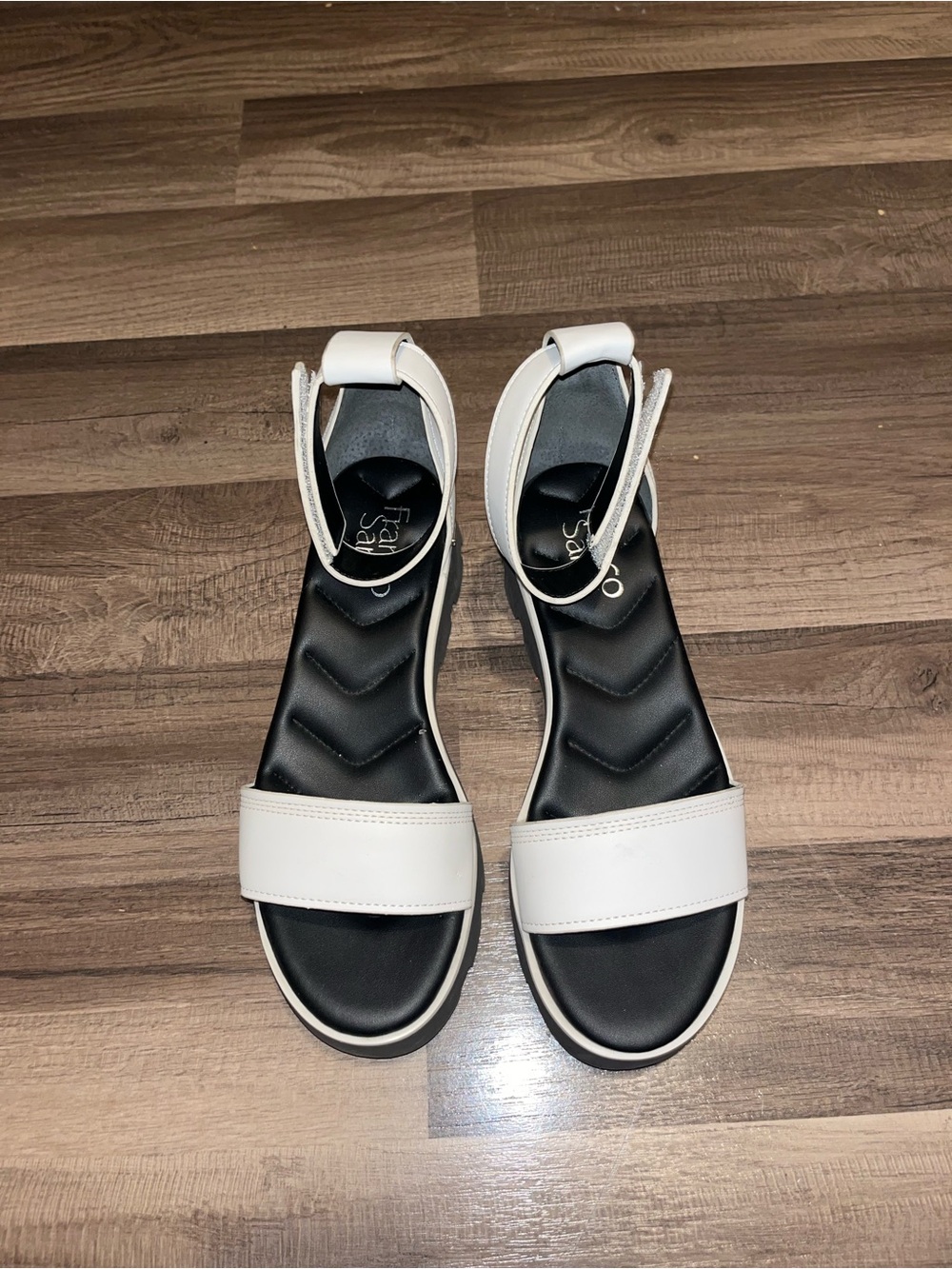 Franco Sarto White and Black Ankle-Strap Sandals